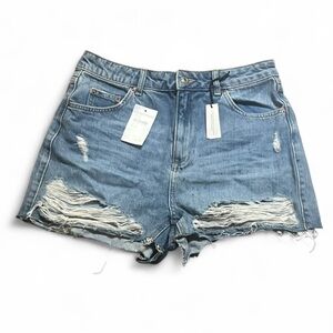 Topshop Light Blue Distressed High-Rise Denim Shorts
